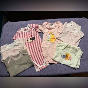 NEW Baby Girl Mixed Character Onesies - Pink & White